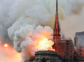 “The Notre Dame Cathedral in Paris is engulfed in flames”