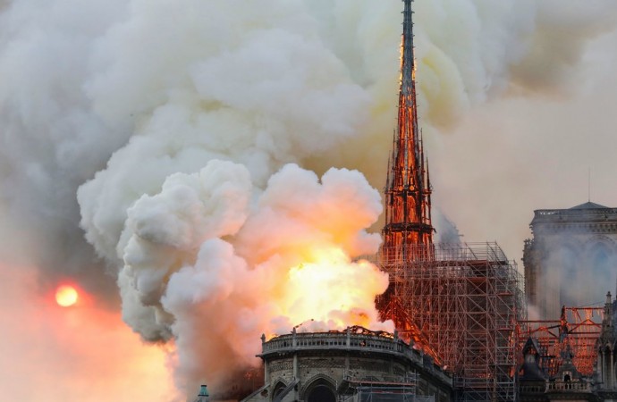 “The Notre Dame Cathedral in Paris is engulfed in flames”